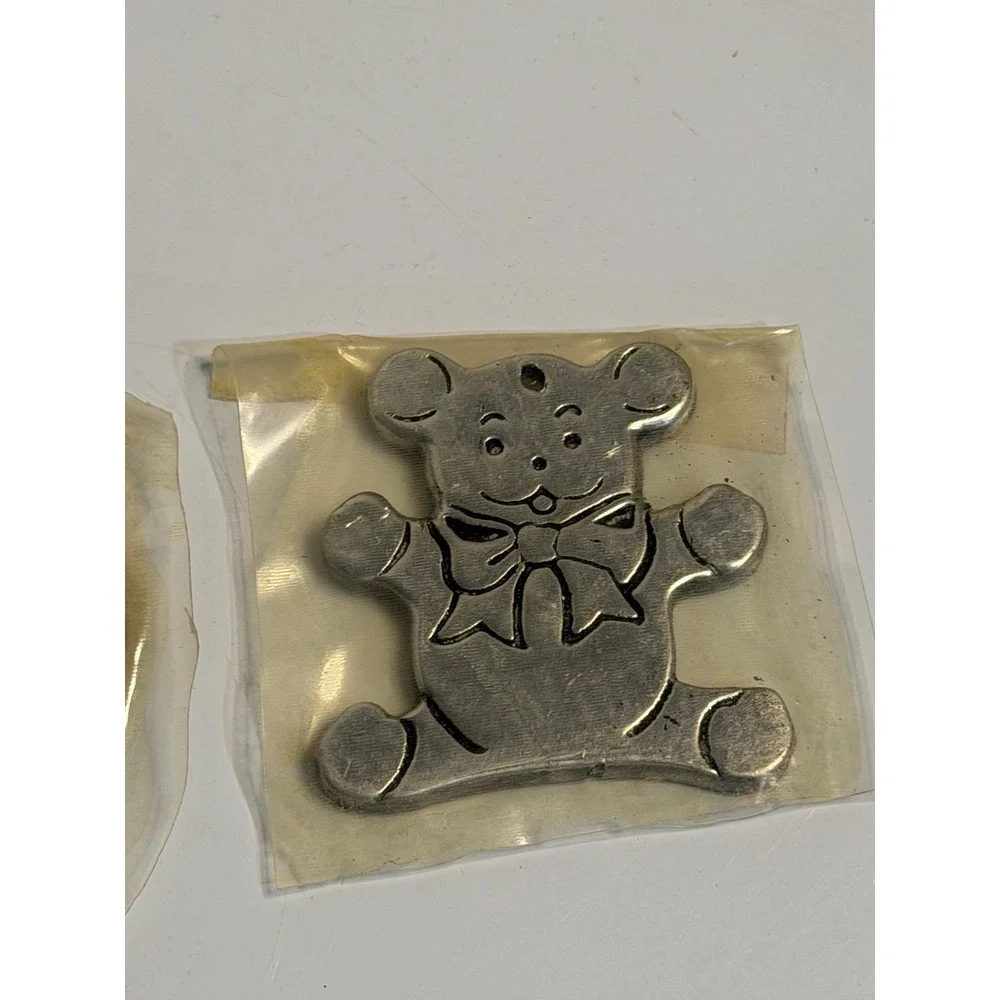 VTG Hallmark Christmas Ornaments‎ Silver Pewter Teddy Bear Wreath Lot 2 New NOS